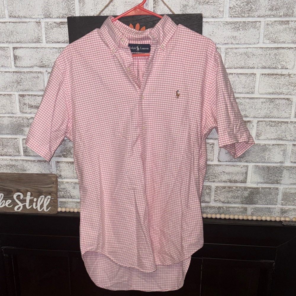 Polo by Ralph Lauren Men's Light Pink Gingham Shirt size medium